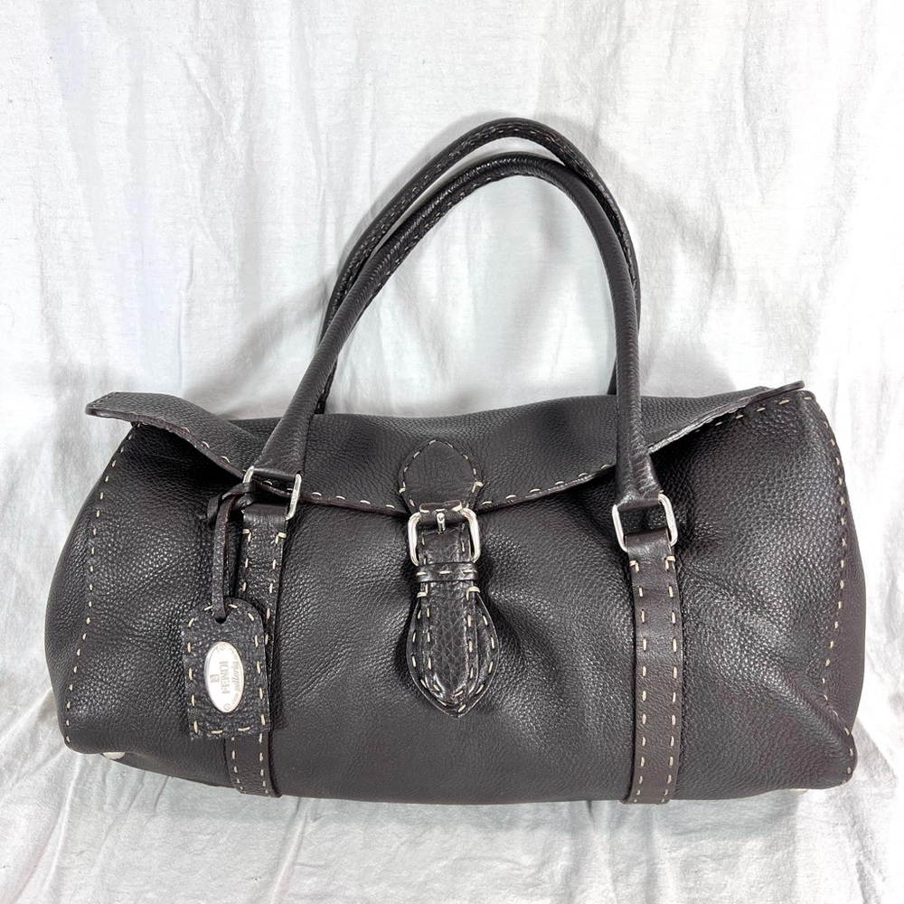 FENDI Selleria No 49-22-13515 Brown Leather Satchel Shoulder Bag Made in Italy